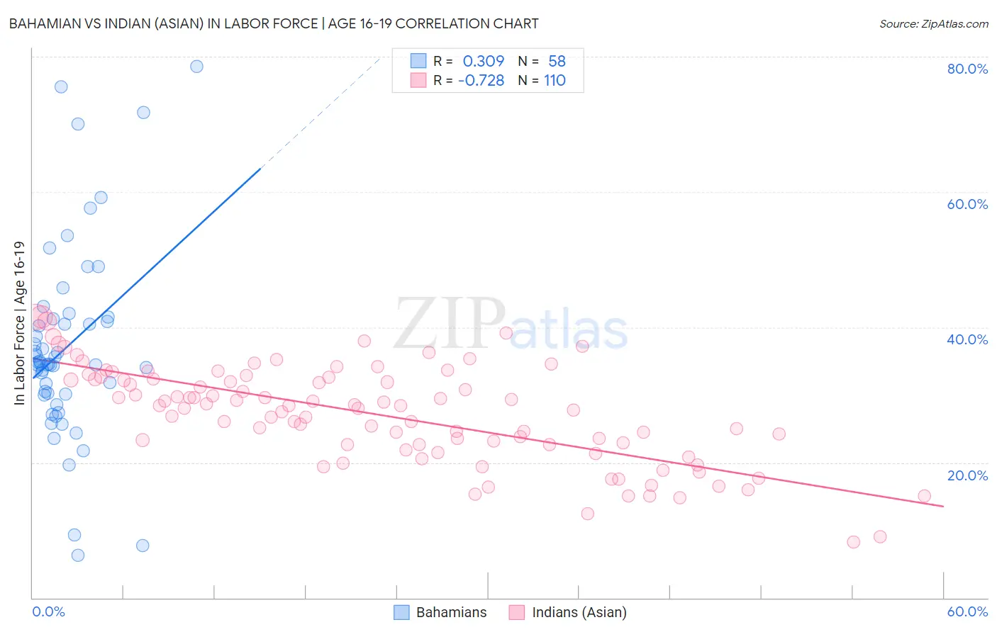 Bahamian vs Indian (Asian) In Labor Force | Age 16-19