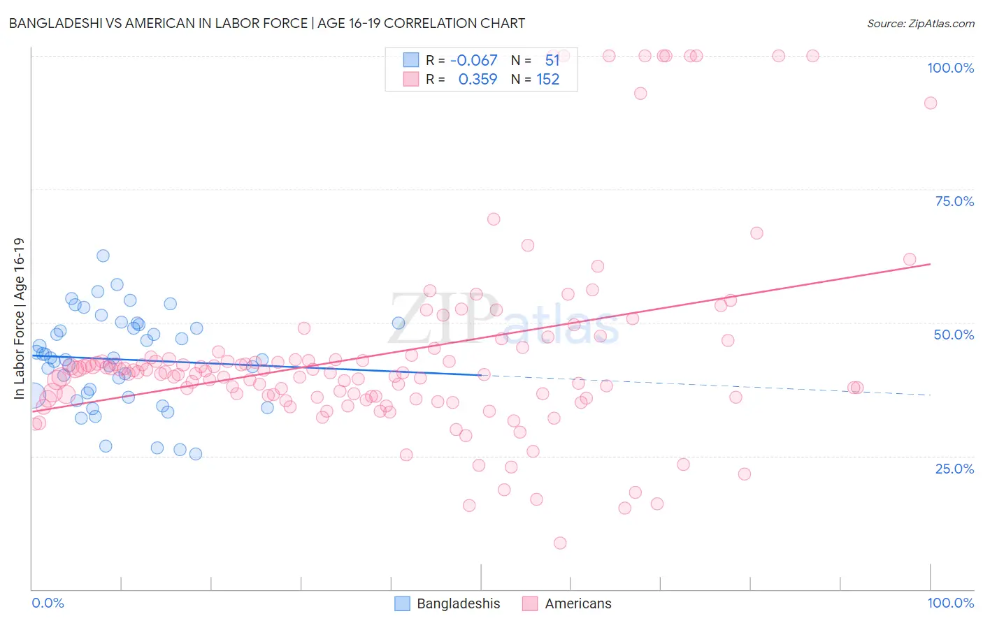 Bangladeshi vs American In Labor Force | Age 16-19