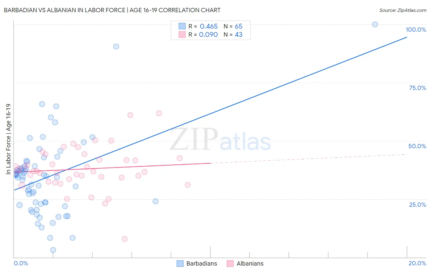 Barbadian vs Albanian In Labor Force | Age 16-19