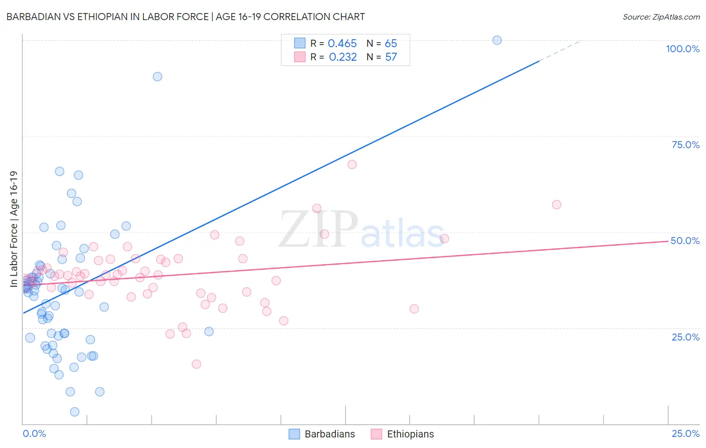 Barbadian vs Ethiopian In Labor Force | Age 16-19