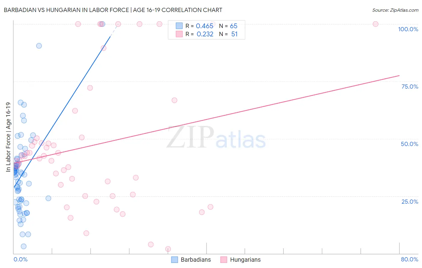 Barbadian vs Hungarian In Labor Force | Age 16-19
