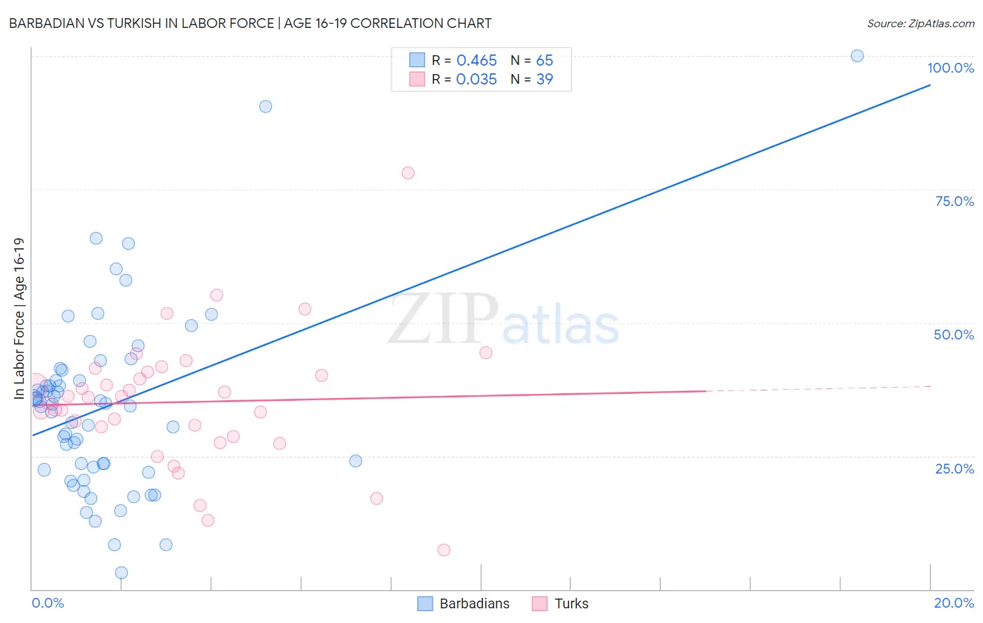 Barbadian vs Turkish In Labor Force | Age 16-19