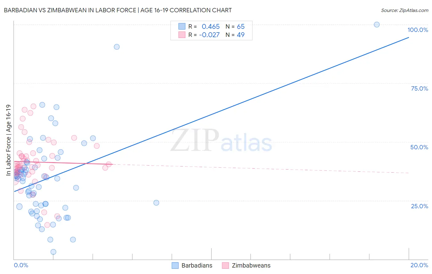 Barbadian vs Zimbabwean In Labor Force | Age 16-19