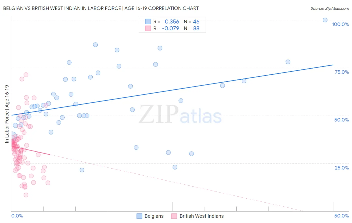 Belgian vs British West Indian In Labor Force | Age 16-19