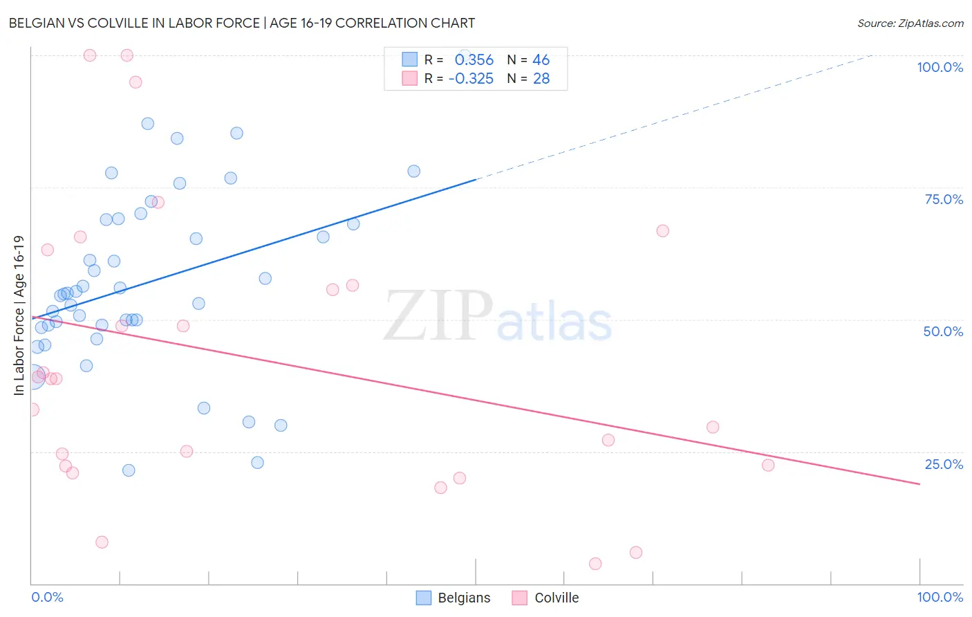 Belgian vs Colville In Labor Force | Age 16-19