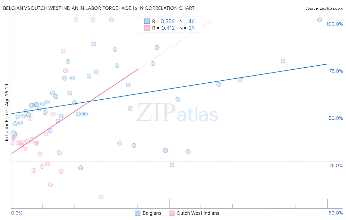 Belgian vs Dutch West Indian In Labor Force | Age 16-19