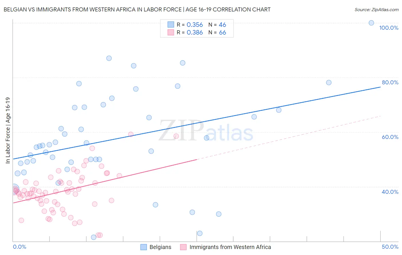 Belgian vs Immigrants from Western Africa In Labor Force | Age 16-19