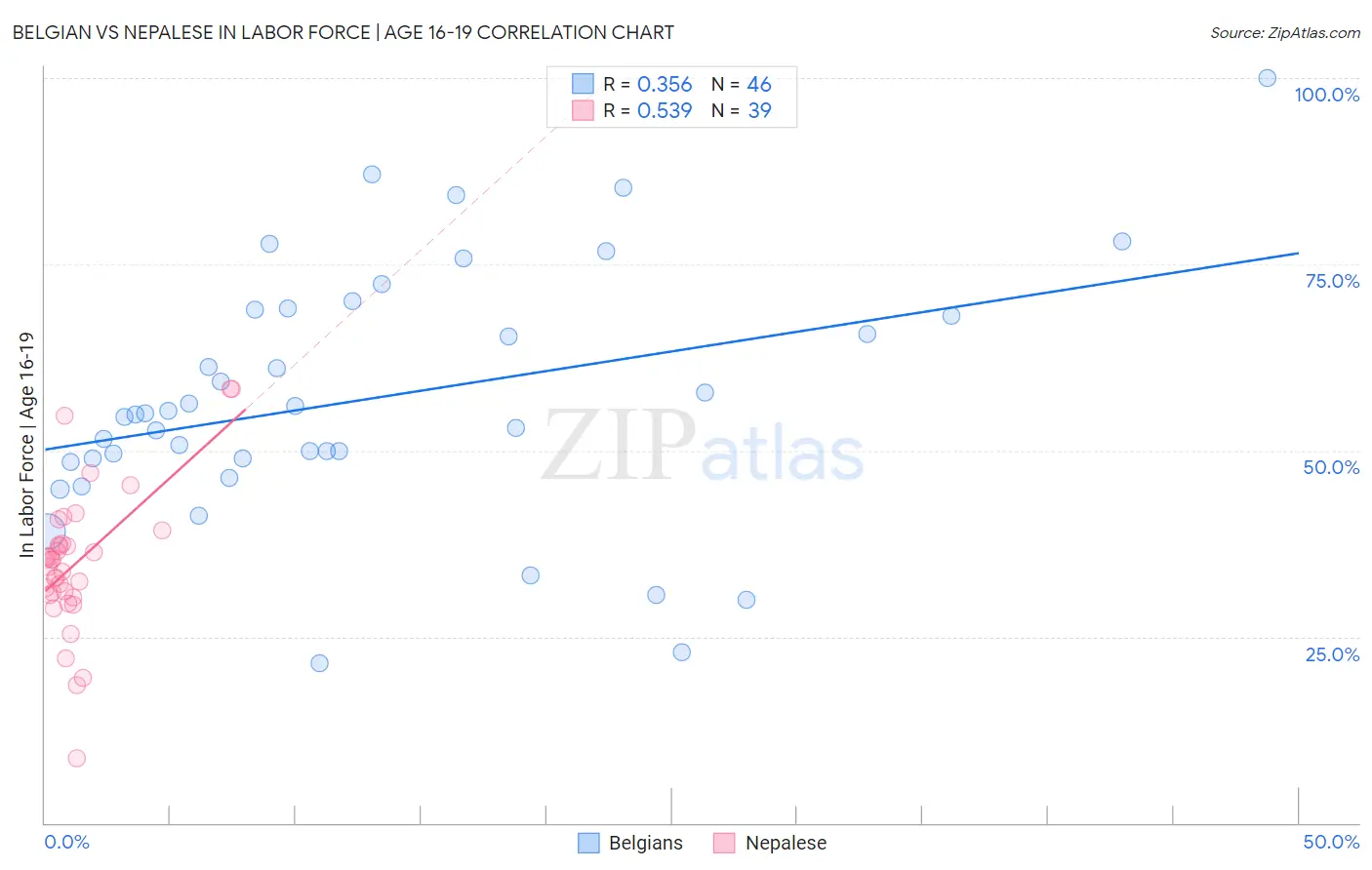 Belgian vs Nepalese In Labor Force | Age 16-19