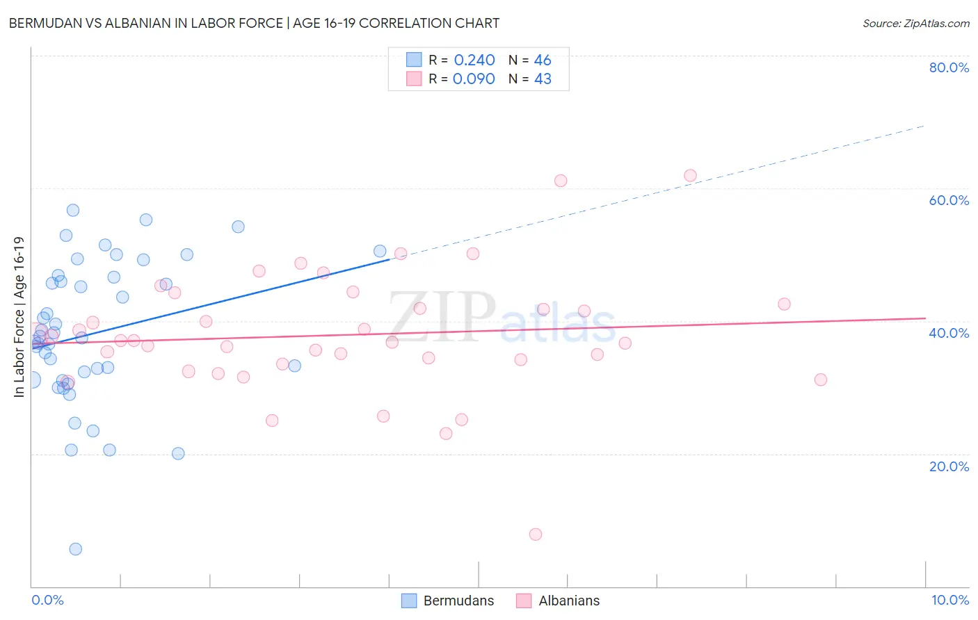 Bermudan vs Albanian In Labor Force | Age 16-19