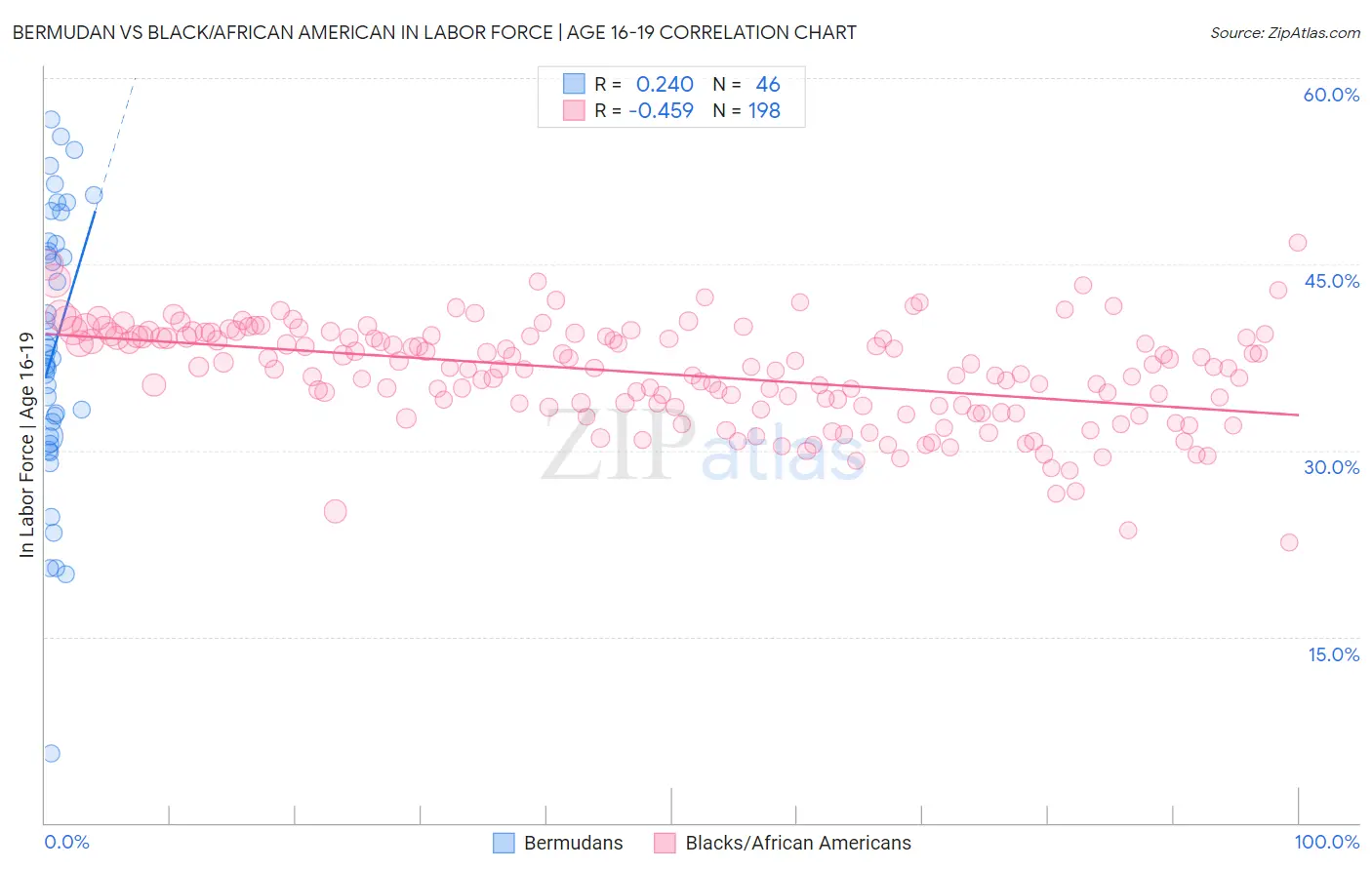 Bermudan vs Black/African American In Labor Force | Age 16-19