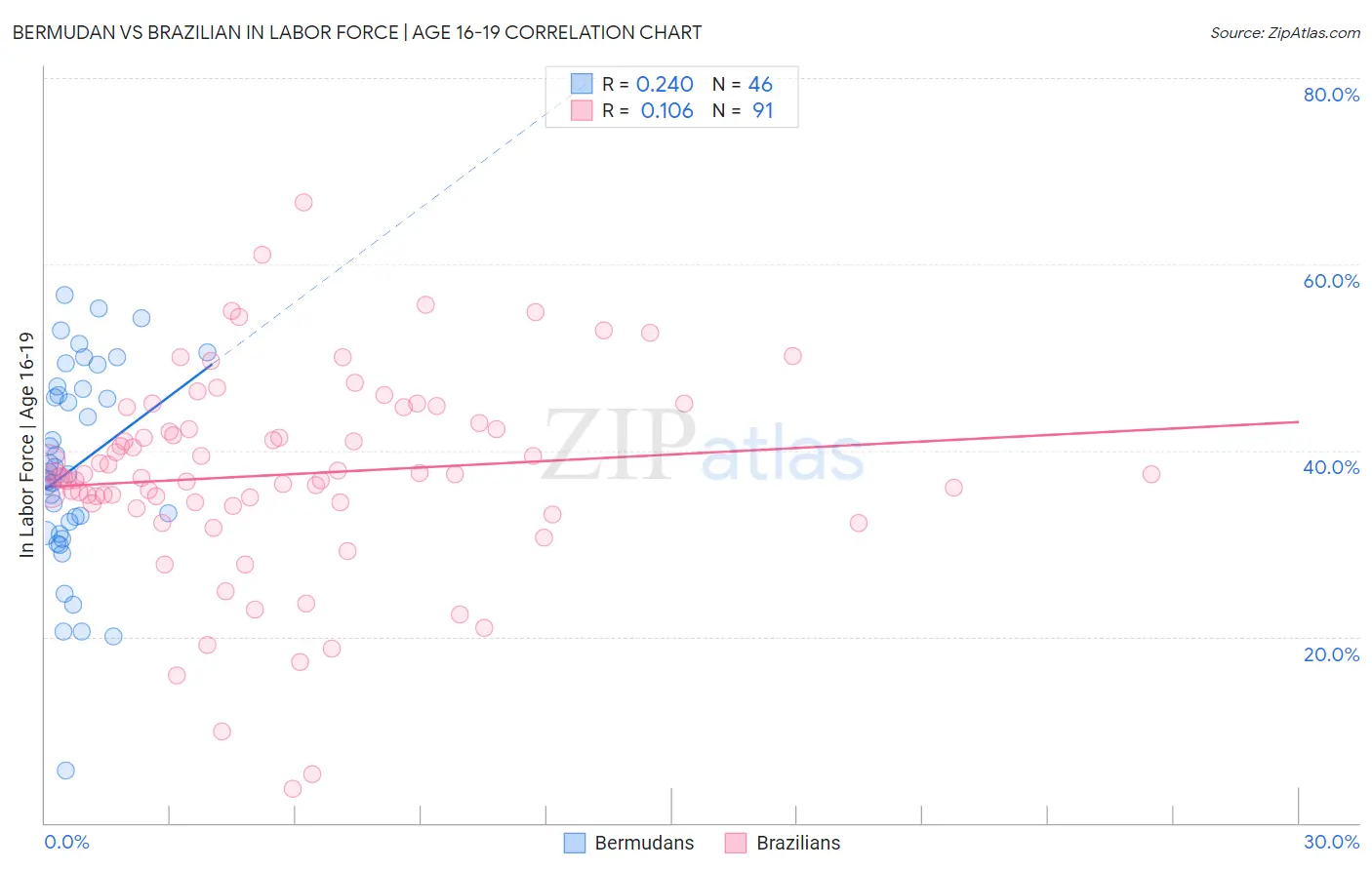 Bermudan vs Brazilian In Labor Force | Age 16-19