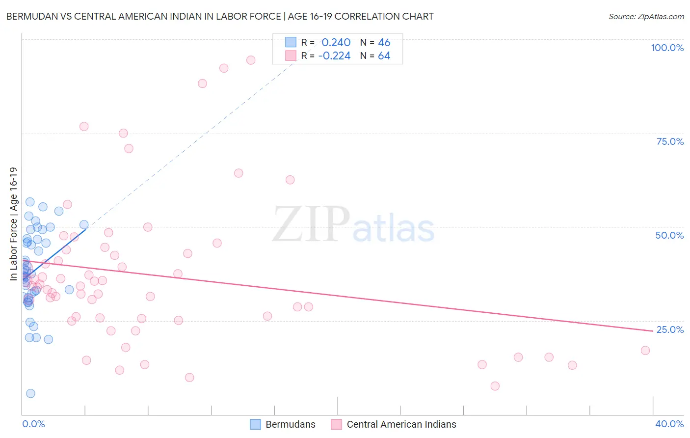 Bermudan vs Central American Indian In Labor Force | Age 16-19