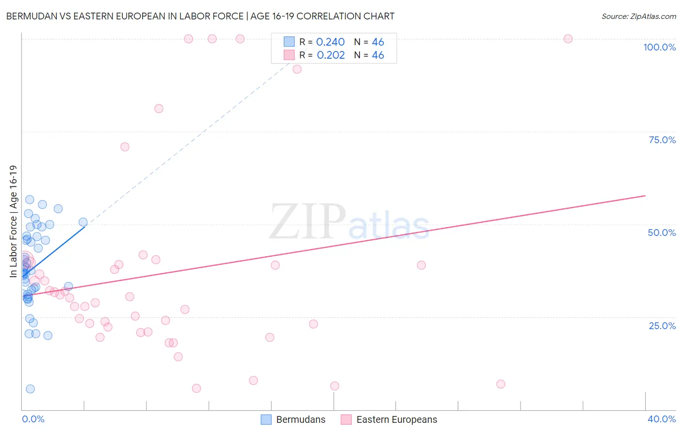 Bermudan vs Eastern European In Labor Force | Age 16-19