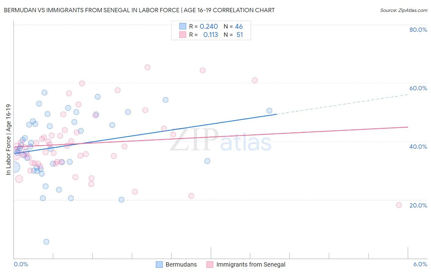 Bermudan vs Immigrants from Senegal In Labor Force | Age 16-19