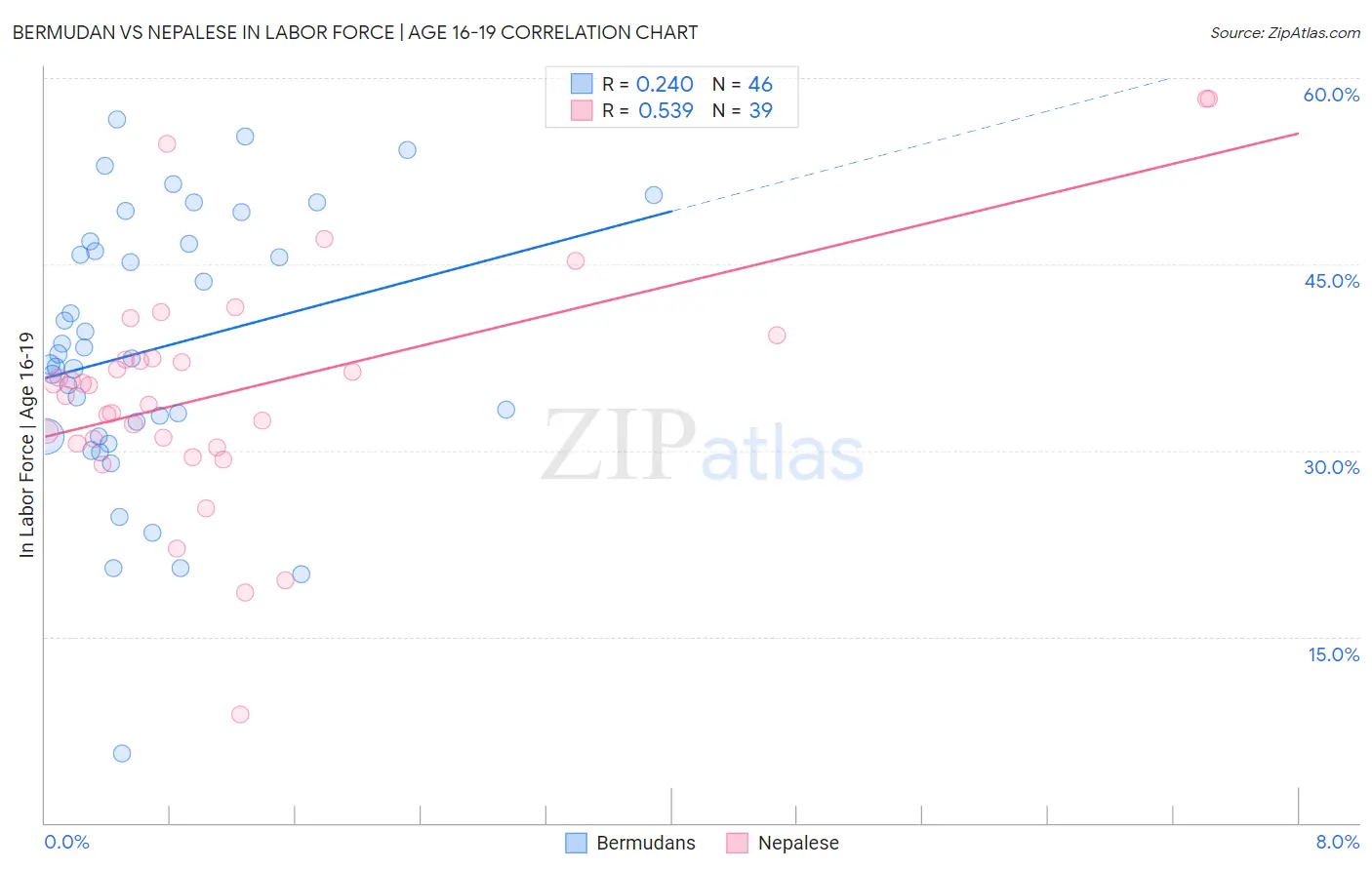 Bermudan vs Nepalese In Labor Force | Age 16-19