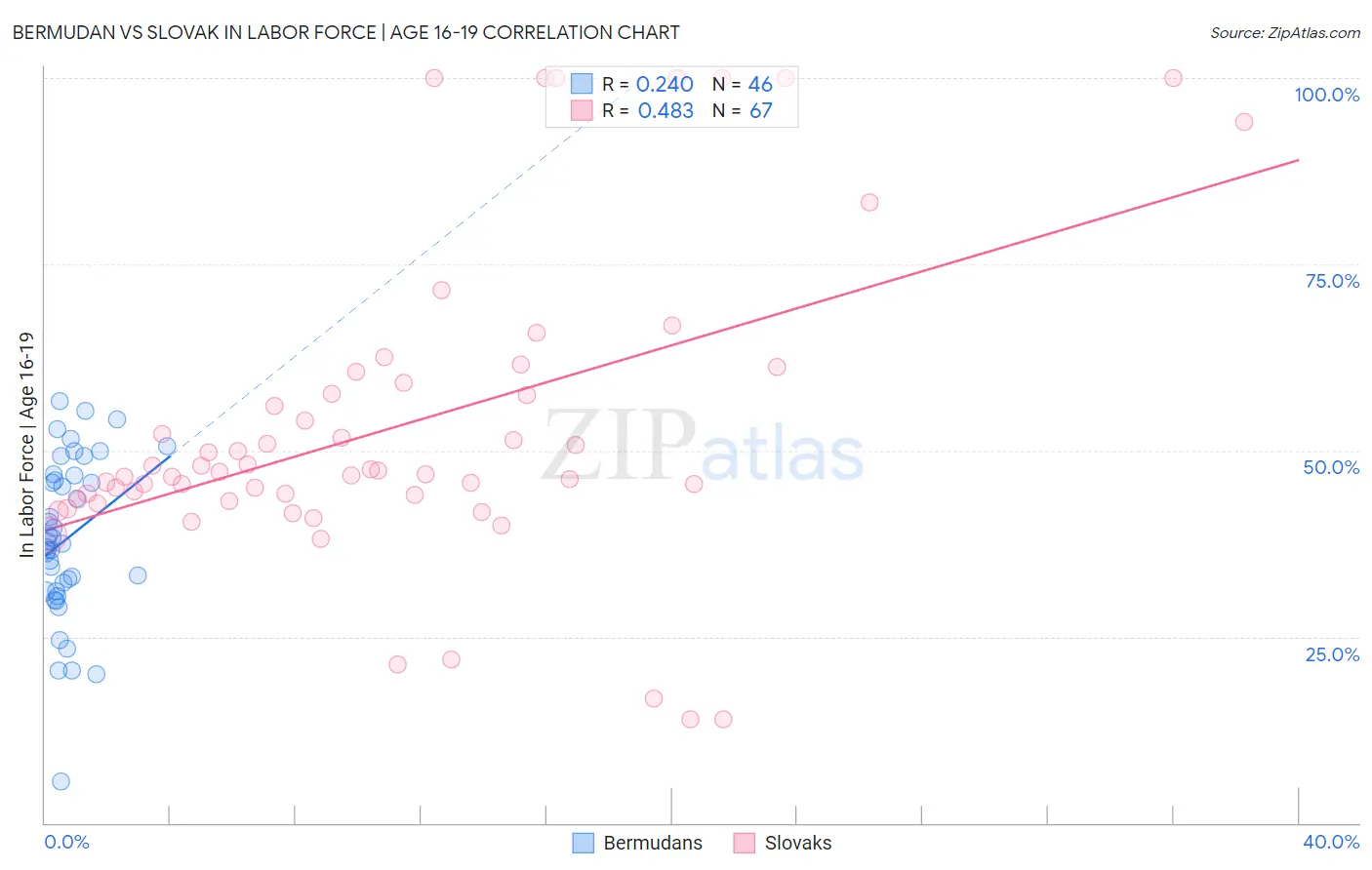 Bermudan vs Slovak In Labor Force | Age 16-19