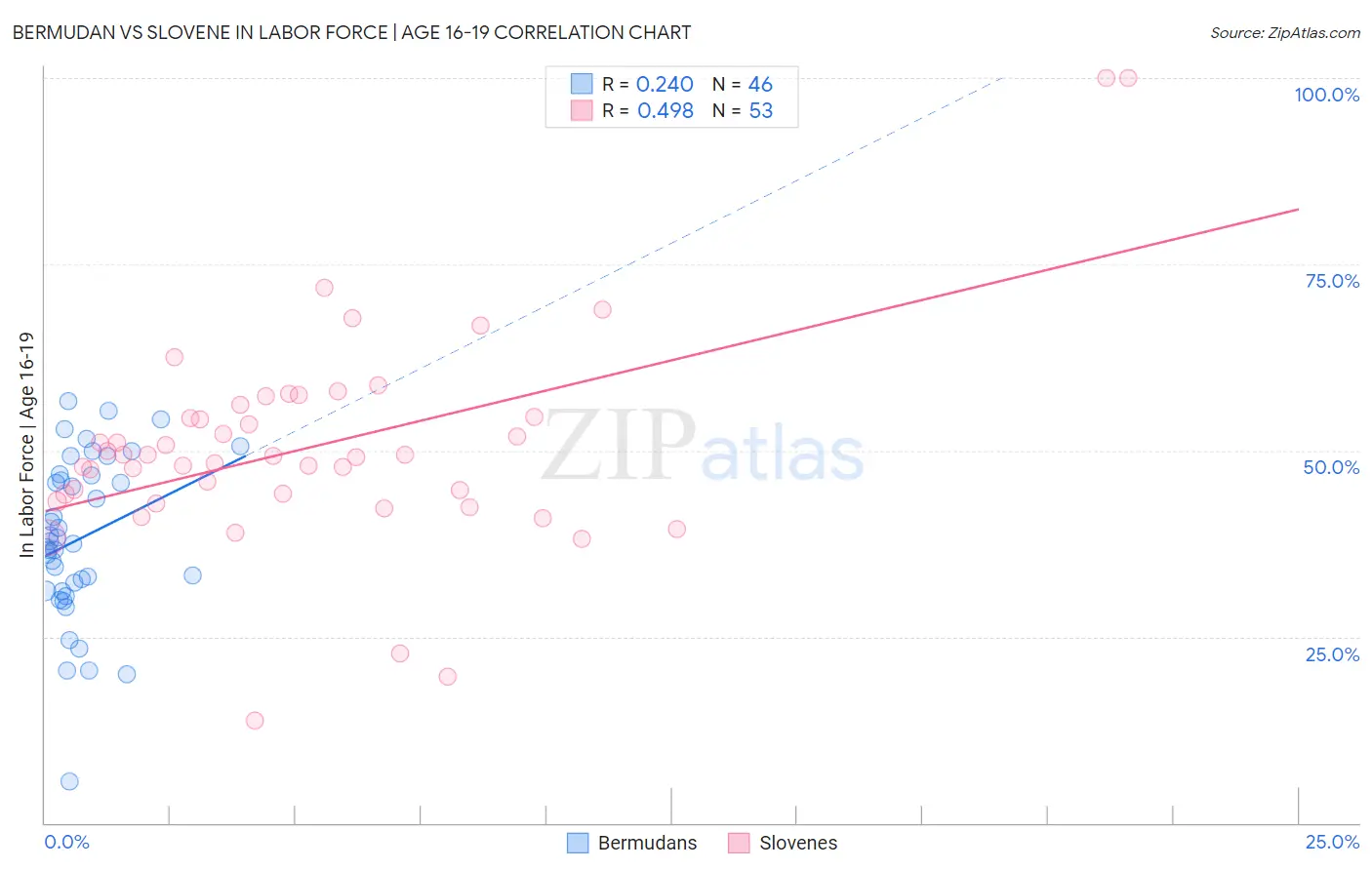 Bermudan vs Slovene In Labor Force | Age 16-19