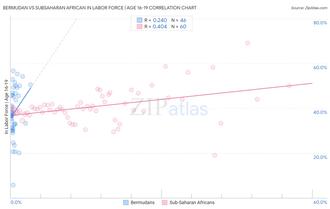 Bermudan vs Subsaharan African In Labor Force | Age 16-19