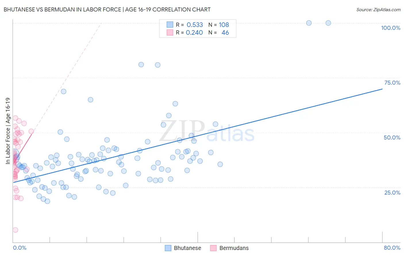 Bhutanese vs Bermudan In Labor Force | Age 16-19