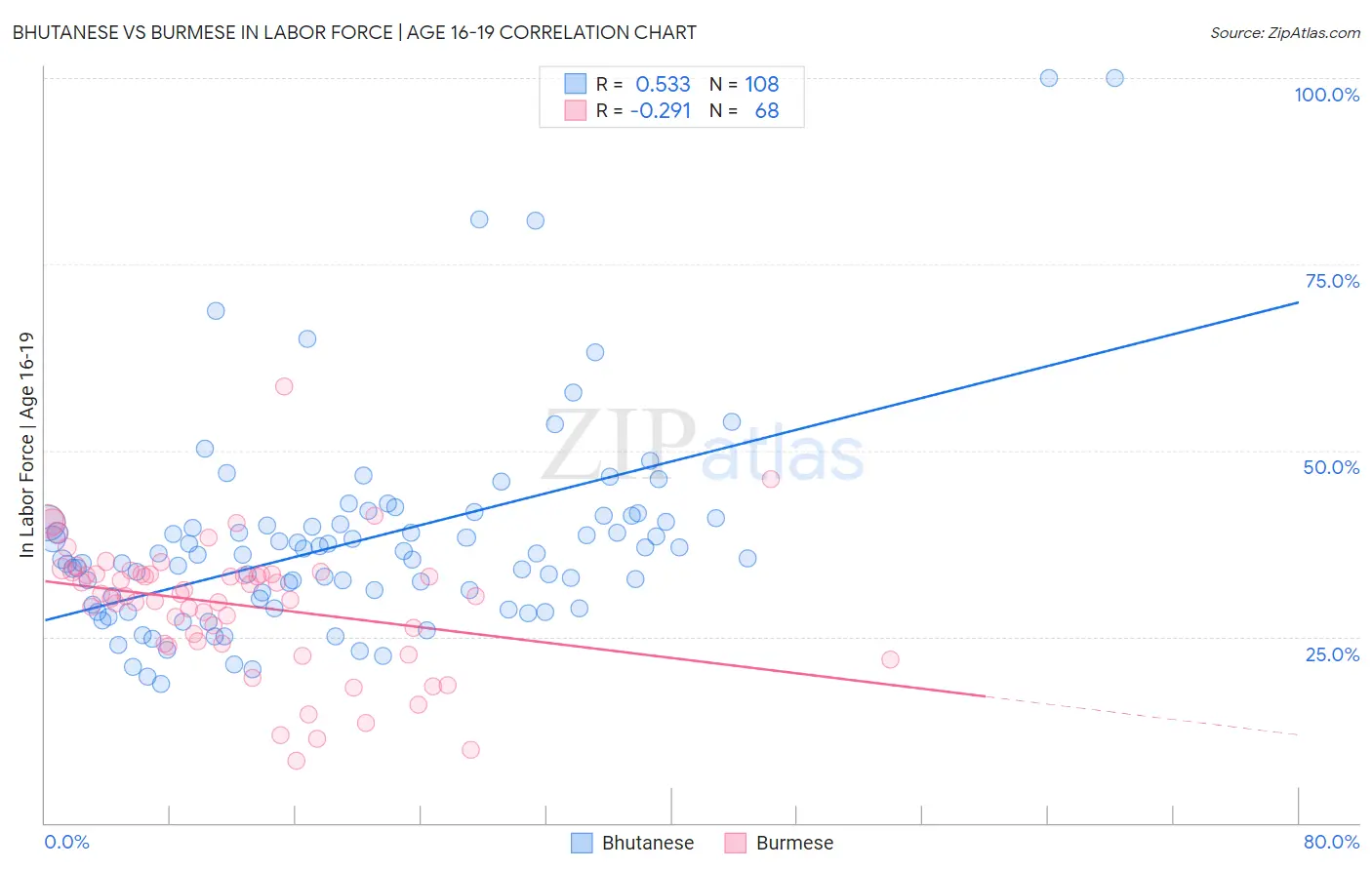 Bhutanese vs Burmese In Labor Force | Age 16-19