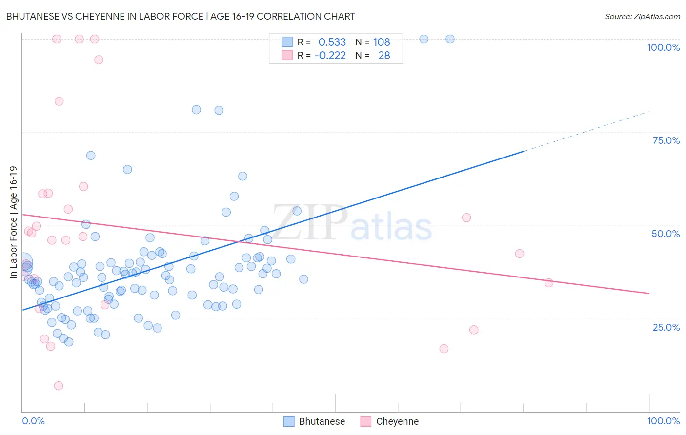 Bhutanese vs Cheyenne In Labor Force | Age 16-19