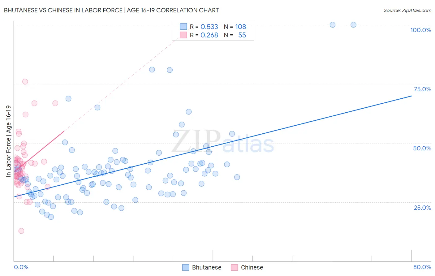 Bhutanese vs Chinese In Labor Force | Age 16-19
