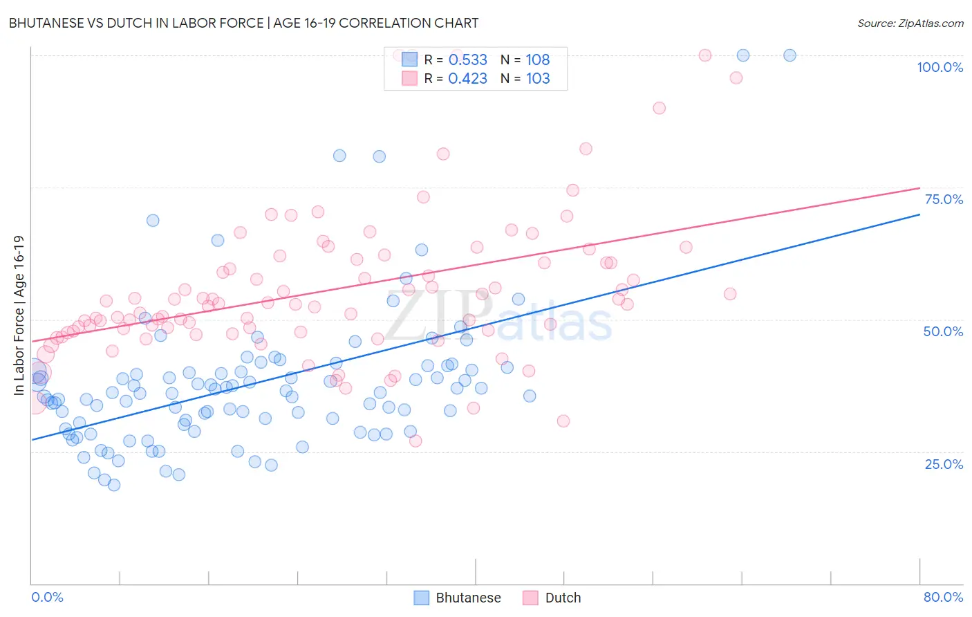 Bhutanese vs Dutch In Labor Force | Age 16-19
