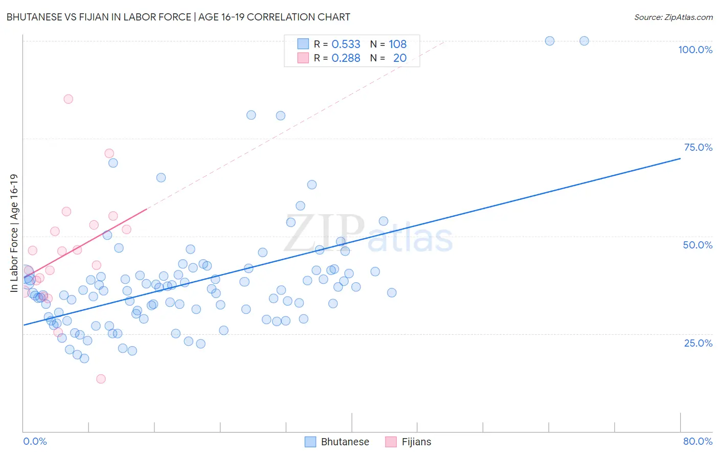 Bhutanese vs Fijian In Labor Force | Age 16-19