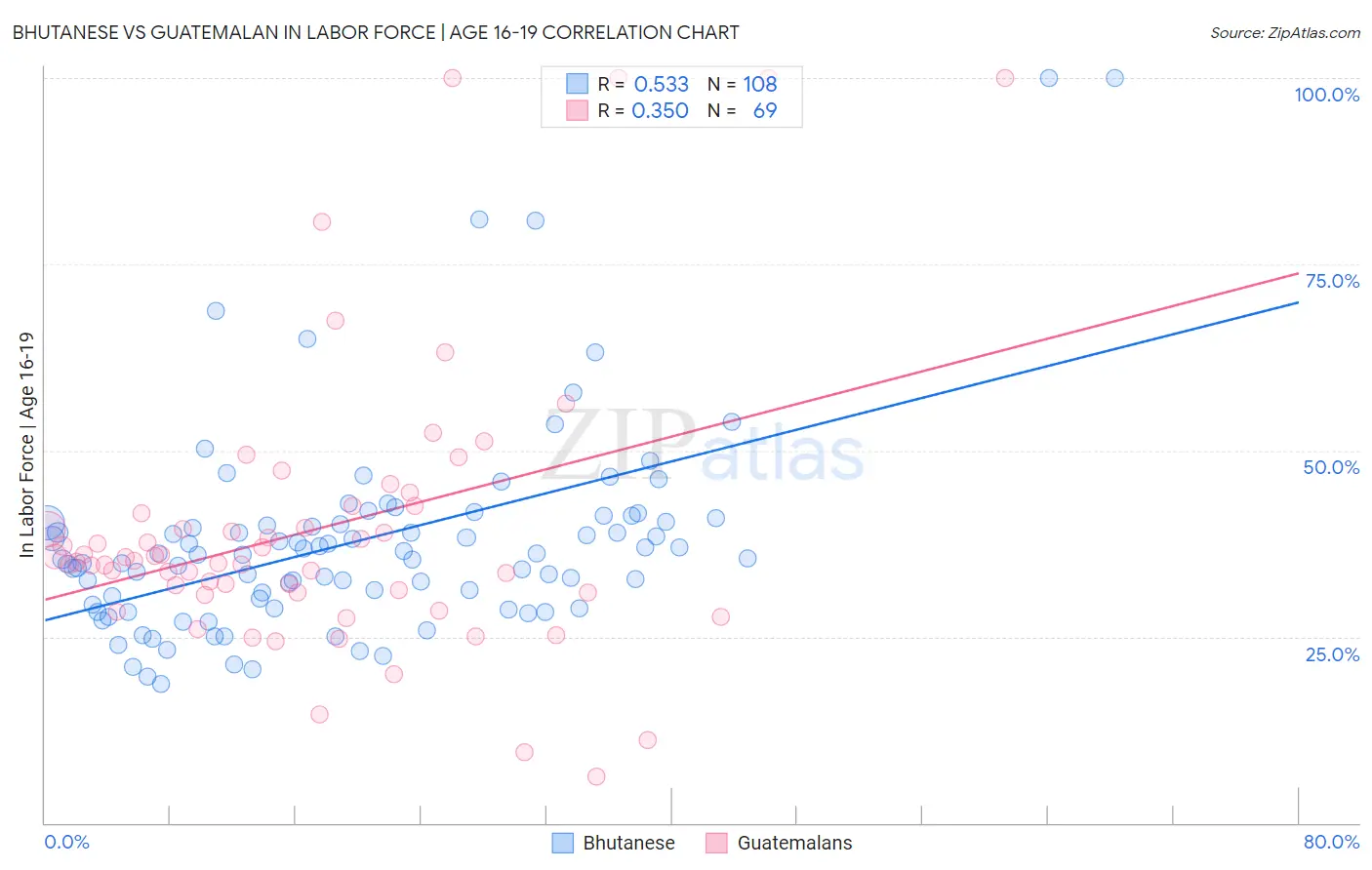 Bhutanese vs Guatemalan In Labor Force | Age 16-19