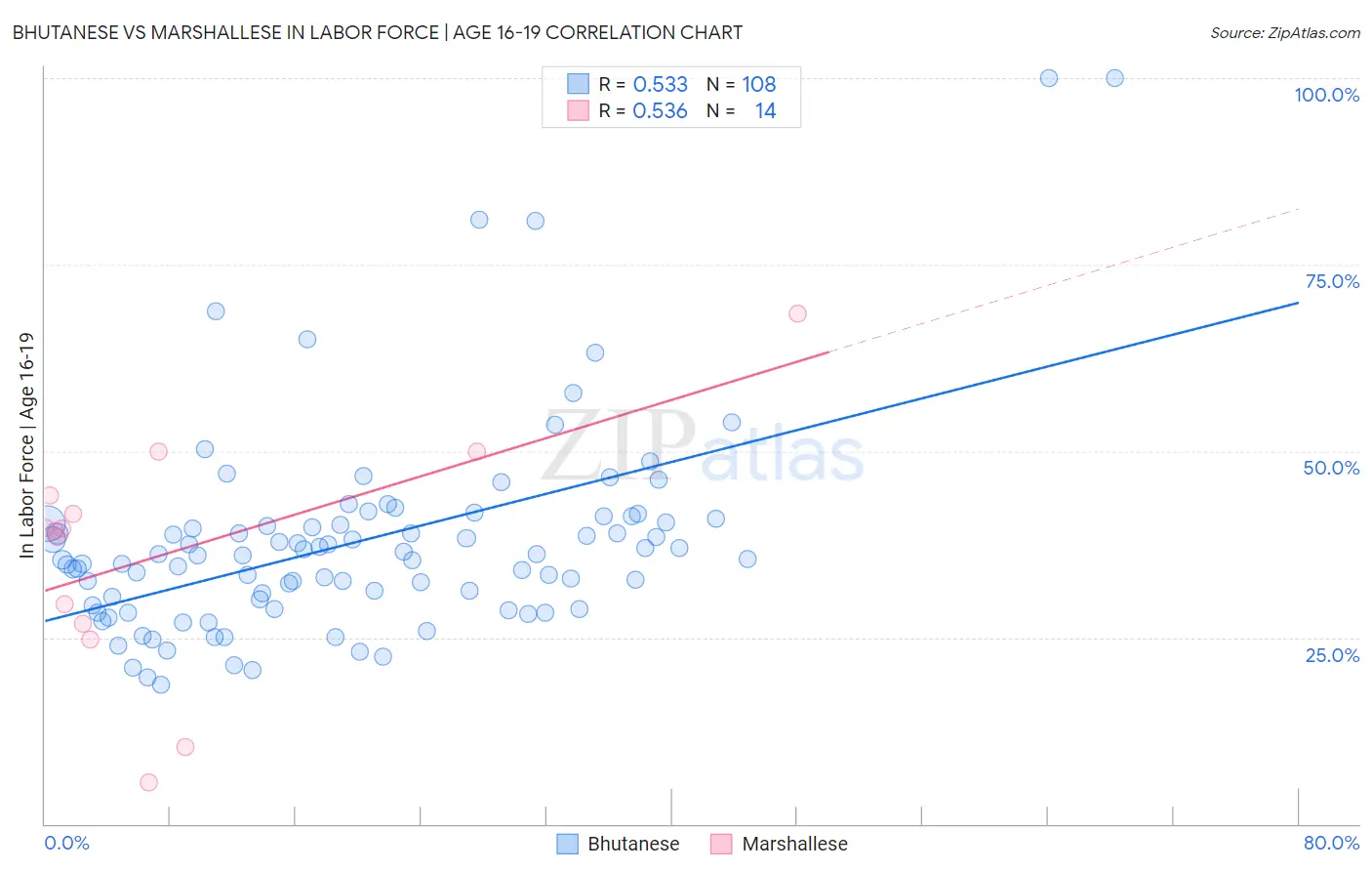 Bhutanese vs Marshallese In Labor Force | Age 16-19