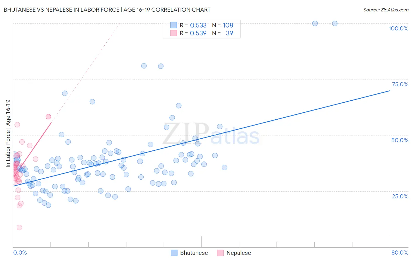 Bhutanese vs Nepalese In Labor Force | Age 16-19
