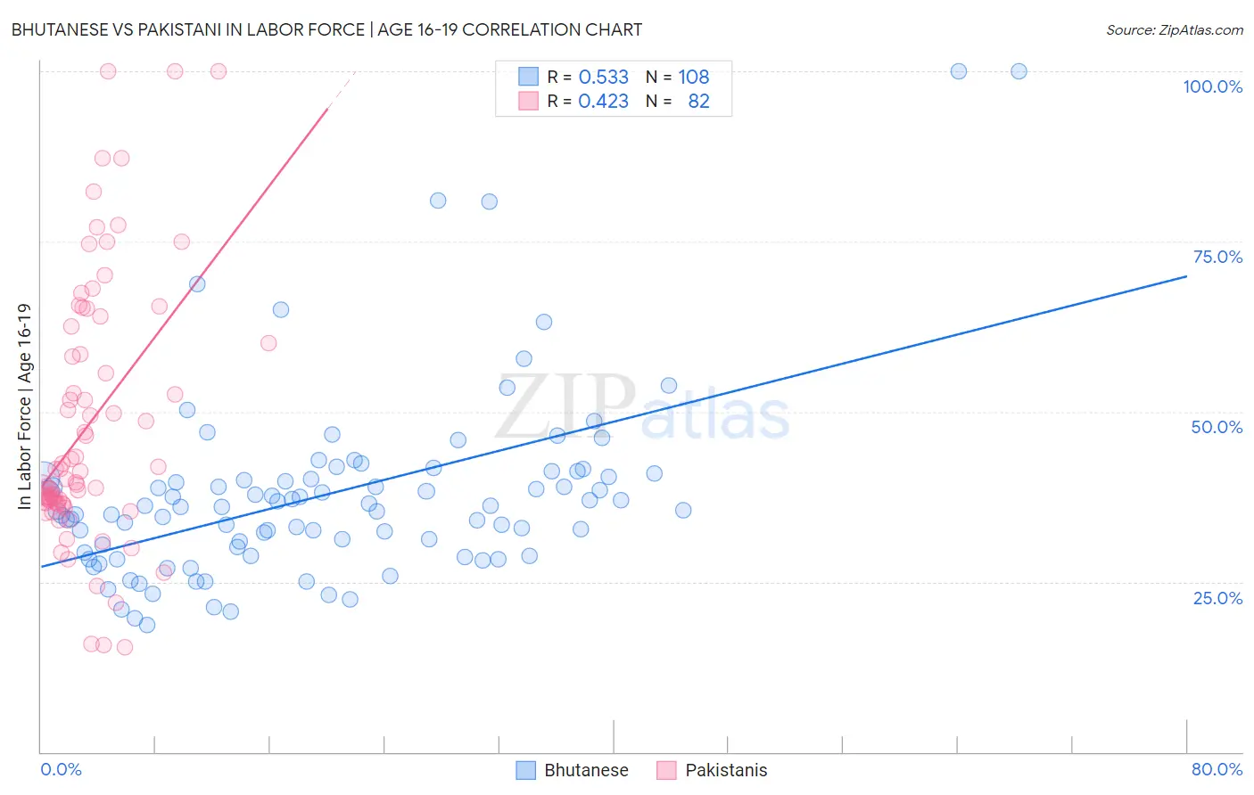 Bhutanese vs Pakistani In Labor Force | Age 16-19