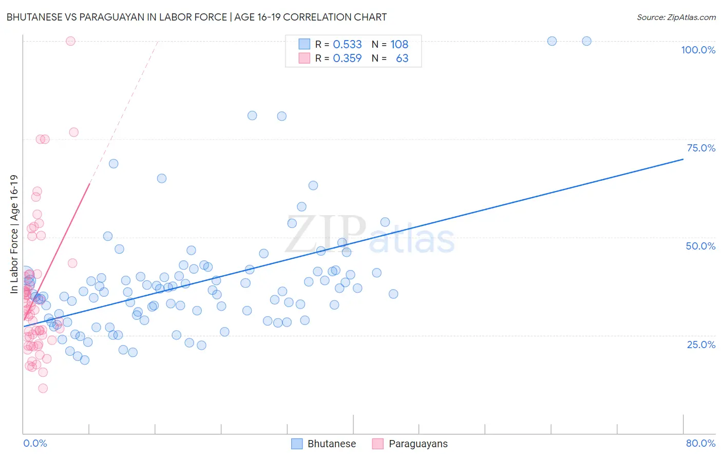 Bhutanese vs Paraguayan In Labor Force | Age 16-19