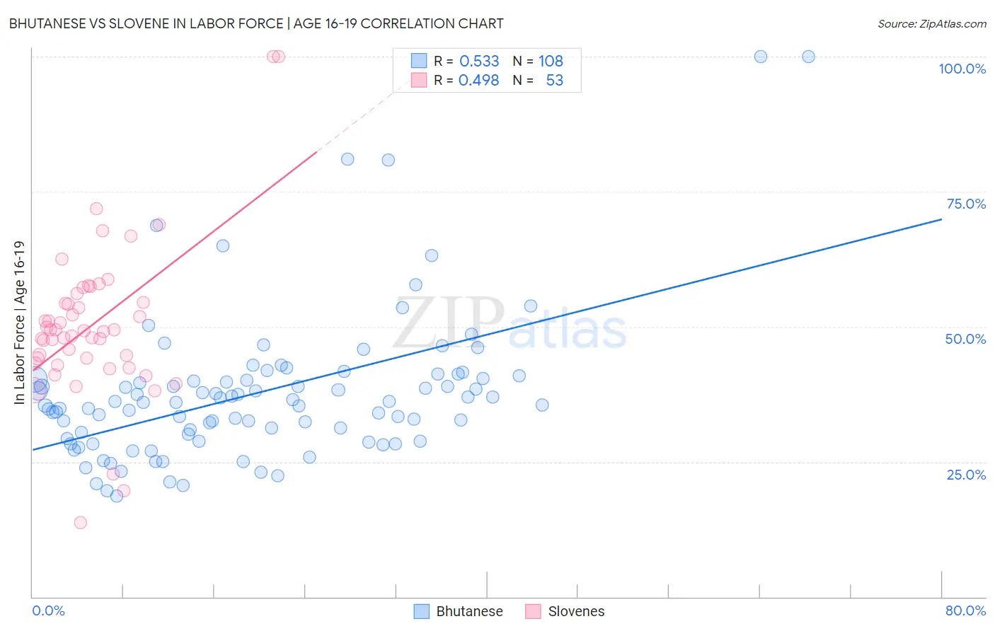 Bhutanese vs Slovene In Labor Force | Age 16-19