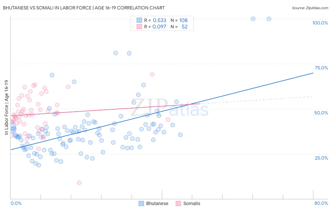 Bhutanese vs Somali In Labor Force | Age 16-19