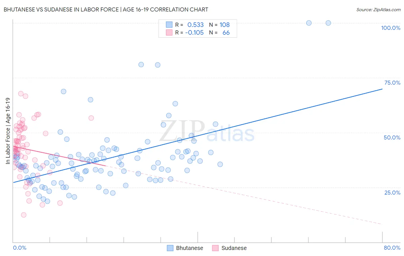 Bhutanese vs Sudanese In Labor Force | Age 16-19