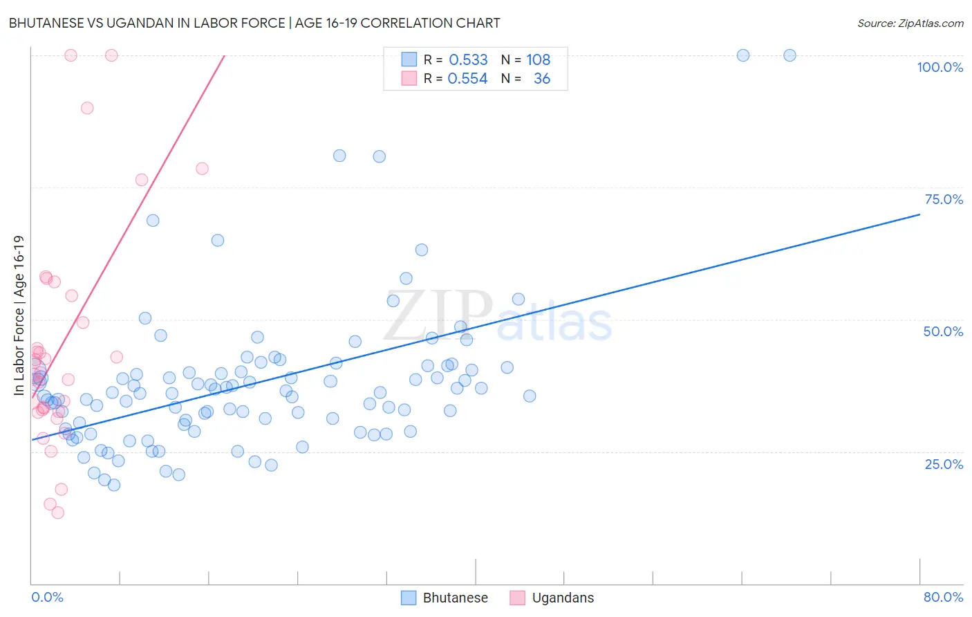 Bhutanese vs Ugandan In Labor Force | Age 16-19