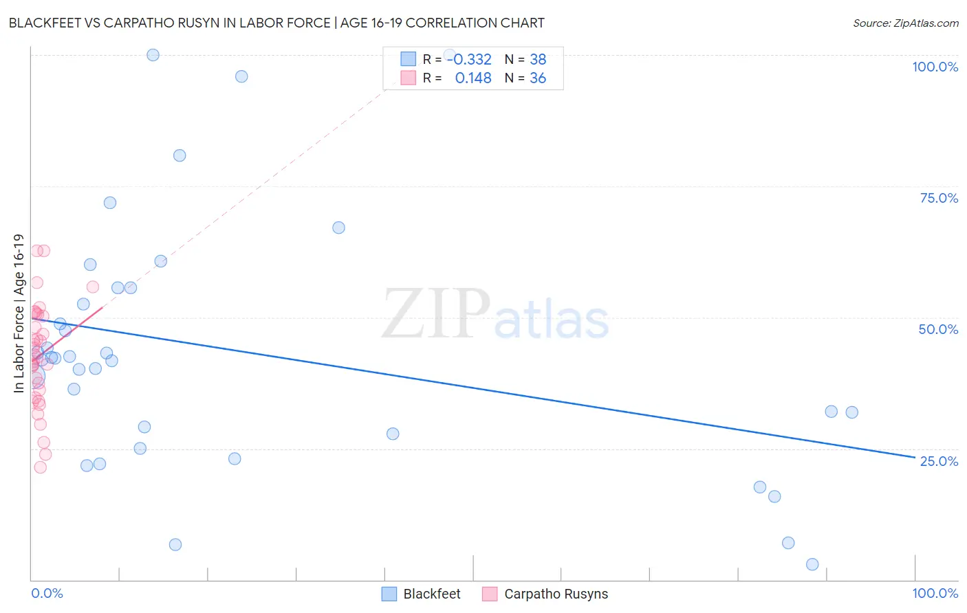 Blackfeet vs Carpatho Rusyn In Labor Force | Age 16-19