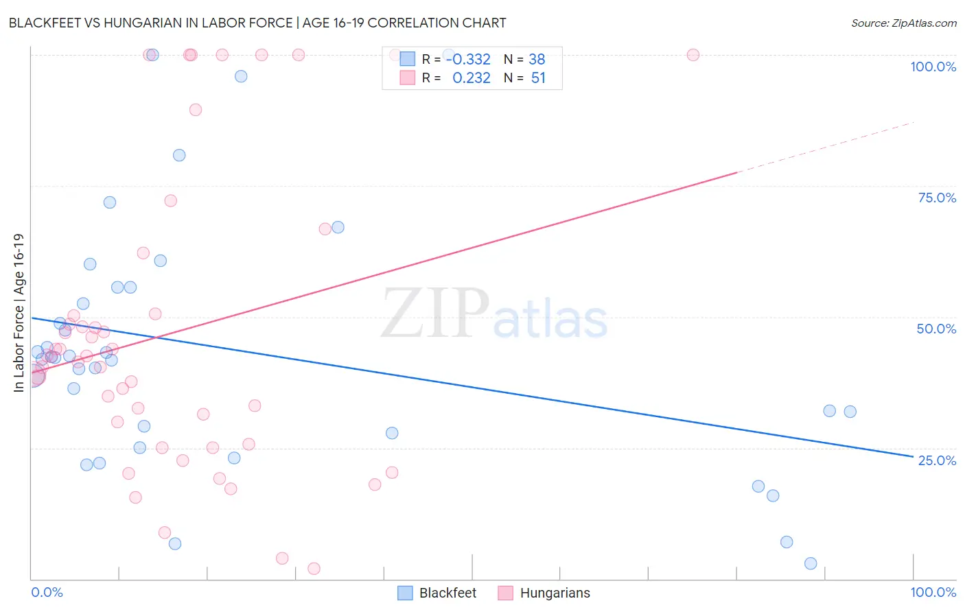 Blackfeet vs Hungarian In Labor Force | Age 16-19