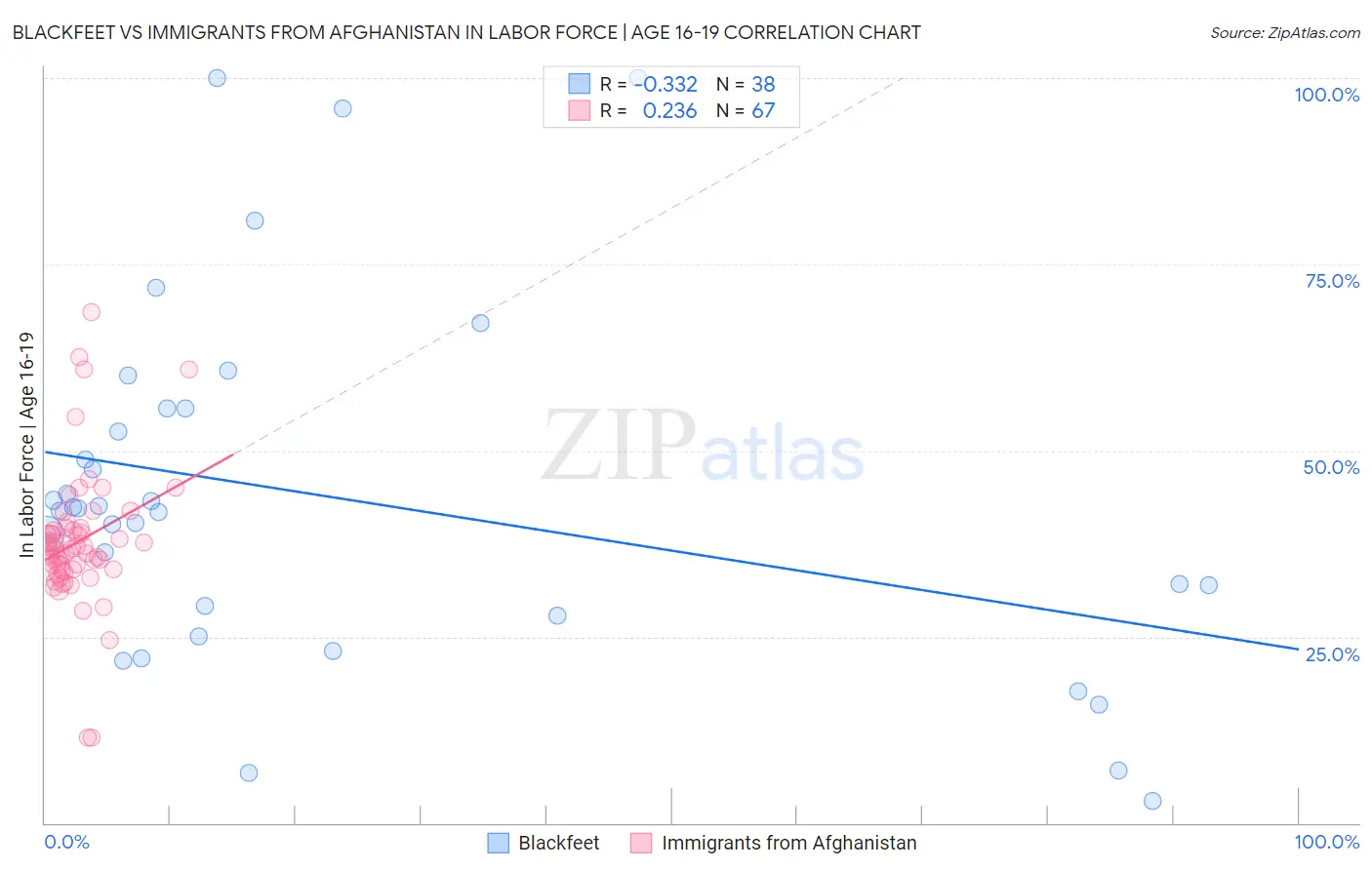 Blackfeet vs Immigrants from Afghanistan In Labor Force | Age 16-19