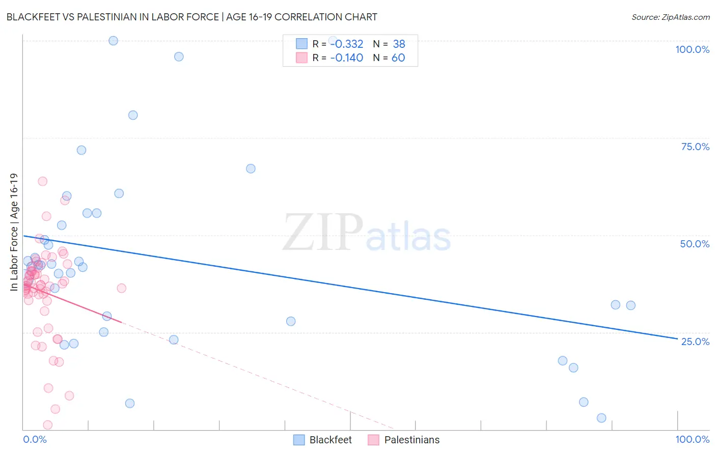 Blackfeet vs Palestinian In Labor Force | Age 16-19