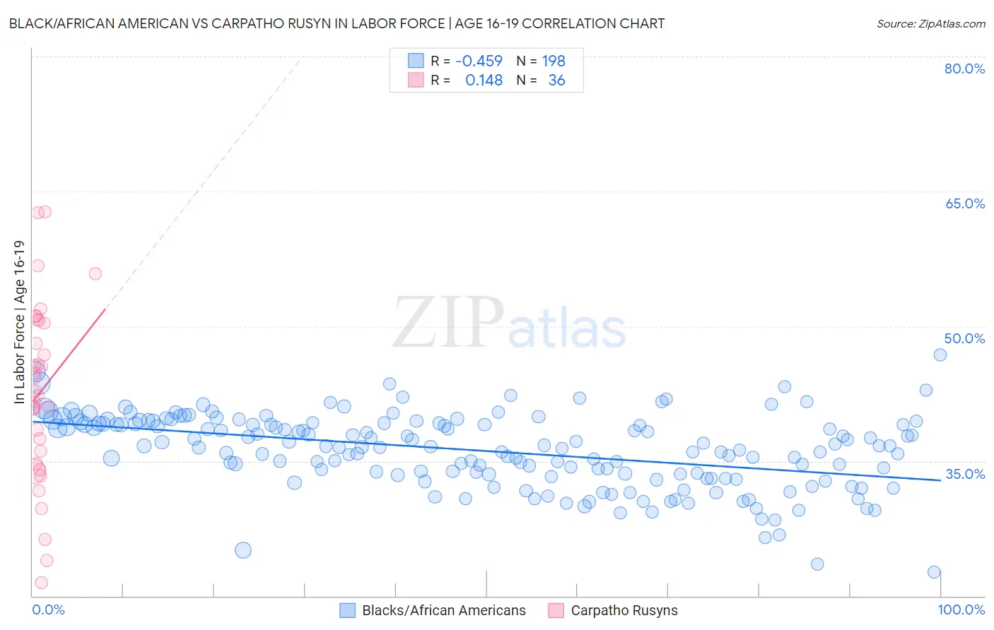 Black/African American vs Carpatho Rusyn In Labor Force | Age 16-19