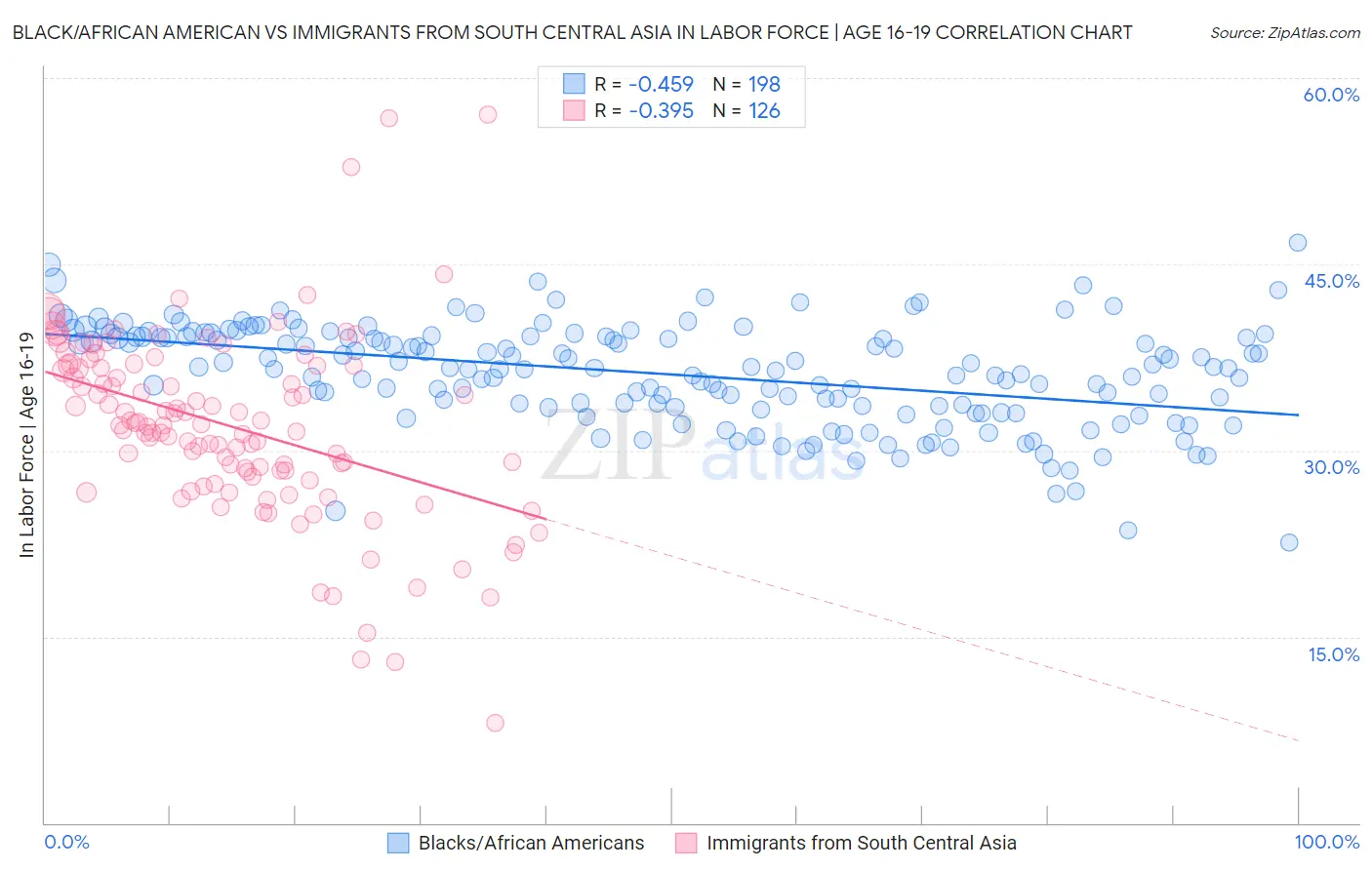 Black/African American vs Immigrants from South Central Asia In Labor Force | Age 16-19