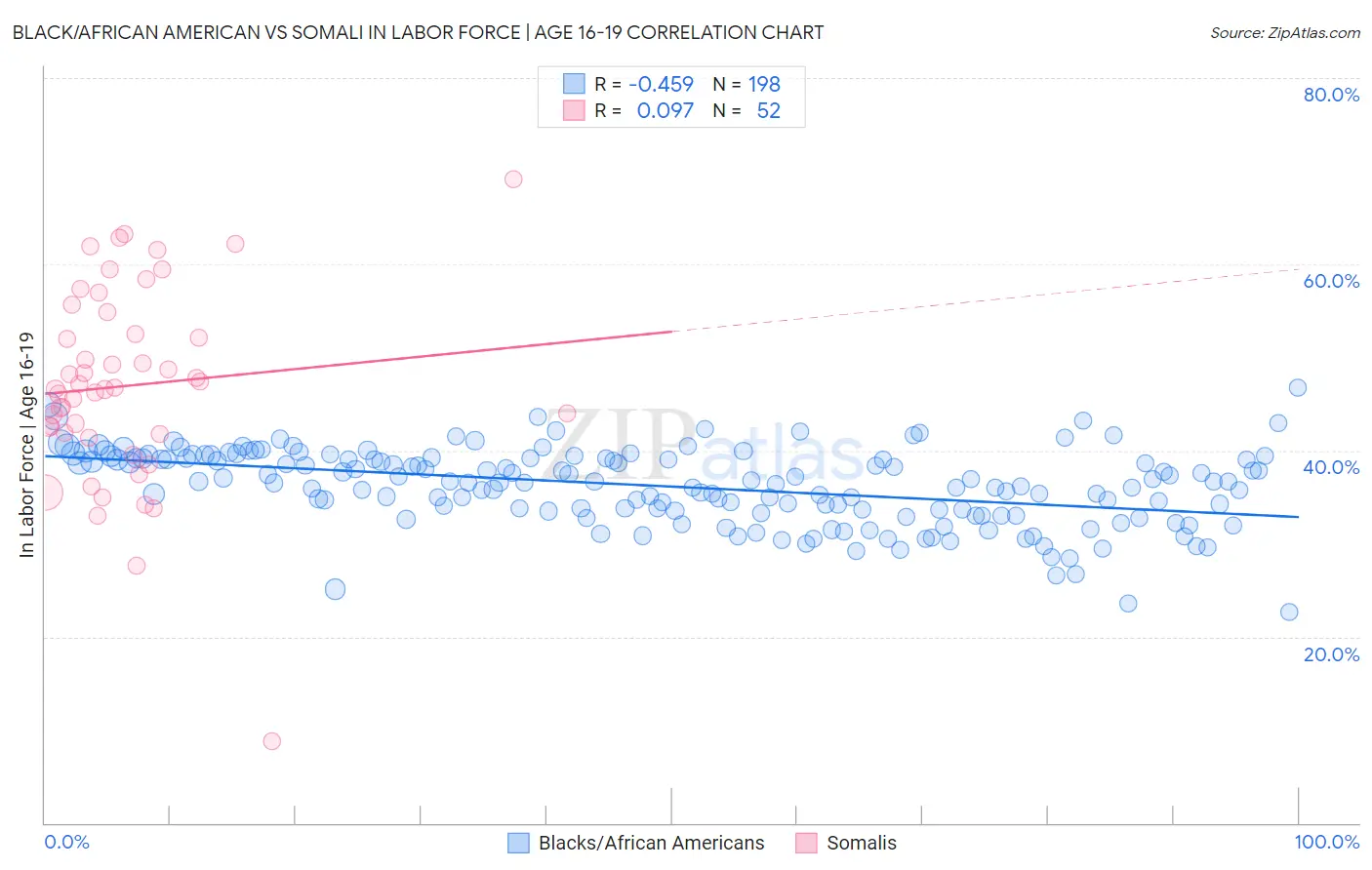 Black/African American vs Somali In Labor Force | Age 16-19
