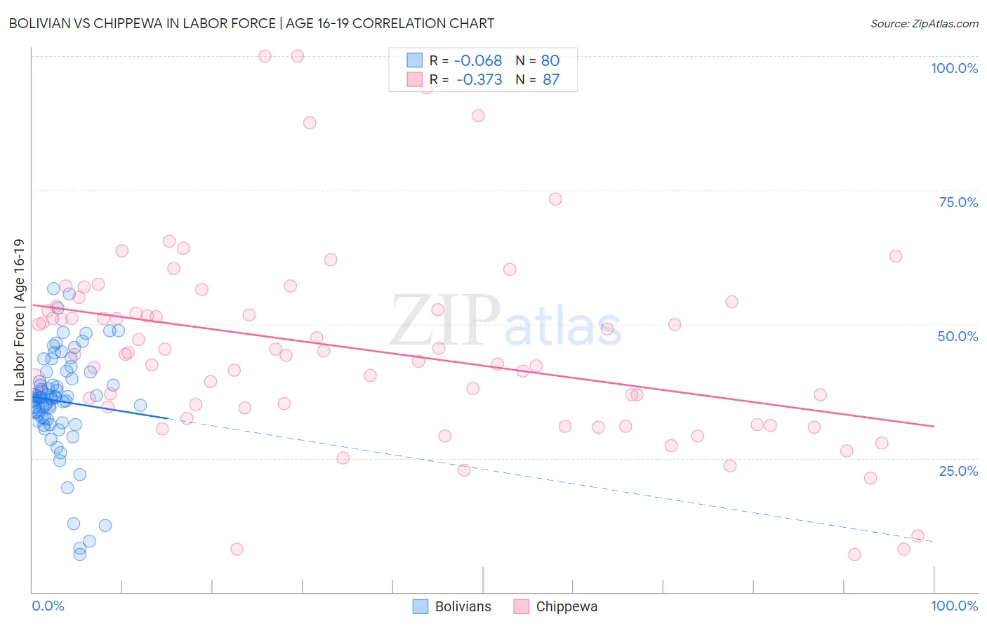 Bolivian vs Chippewa In Labor Force | Age 16-19