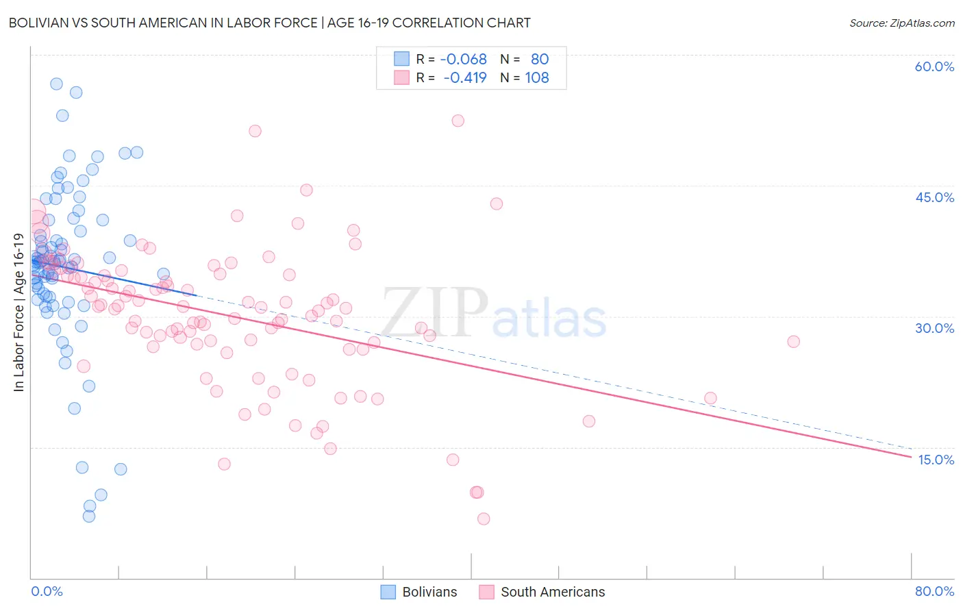 Bolivian vs South American In Labor Force | Age 16-19