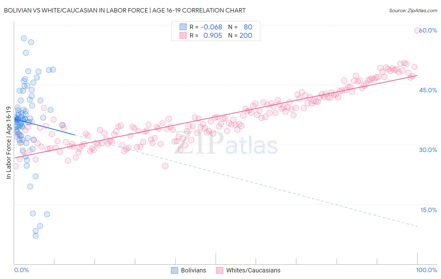 Bolivian vs White/Caucasian In Labor Force | Age 16-19