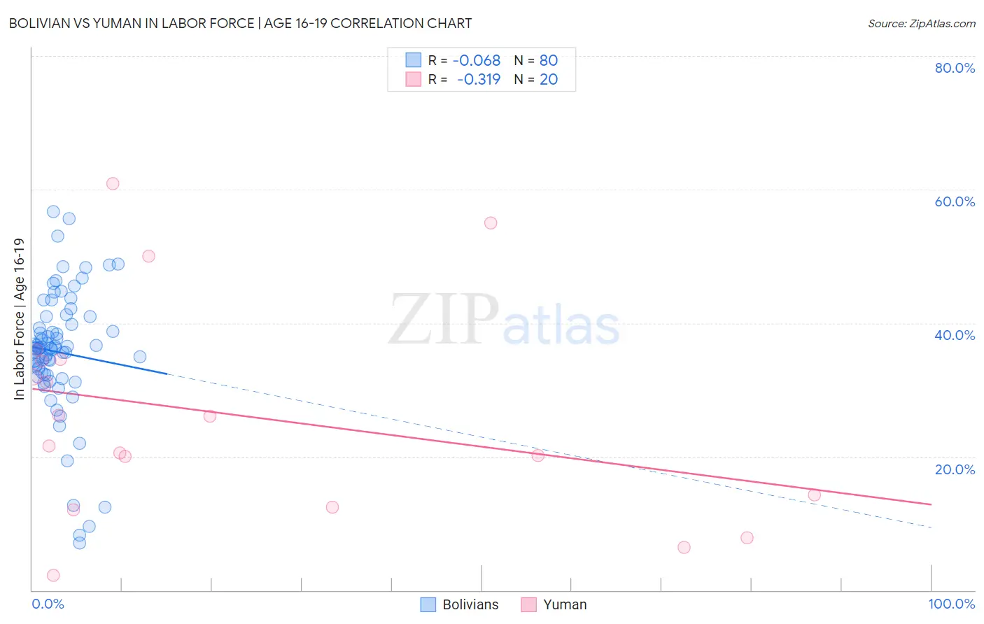 Bolivian vs Yuman In Labor Force | Age 16-19