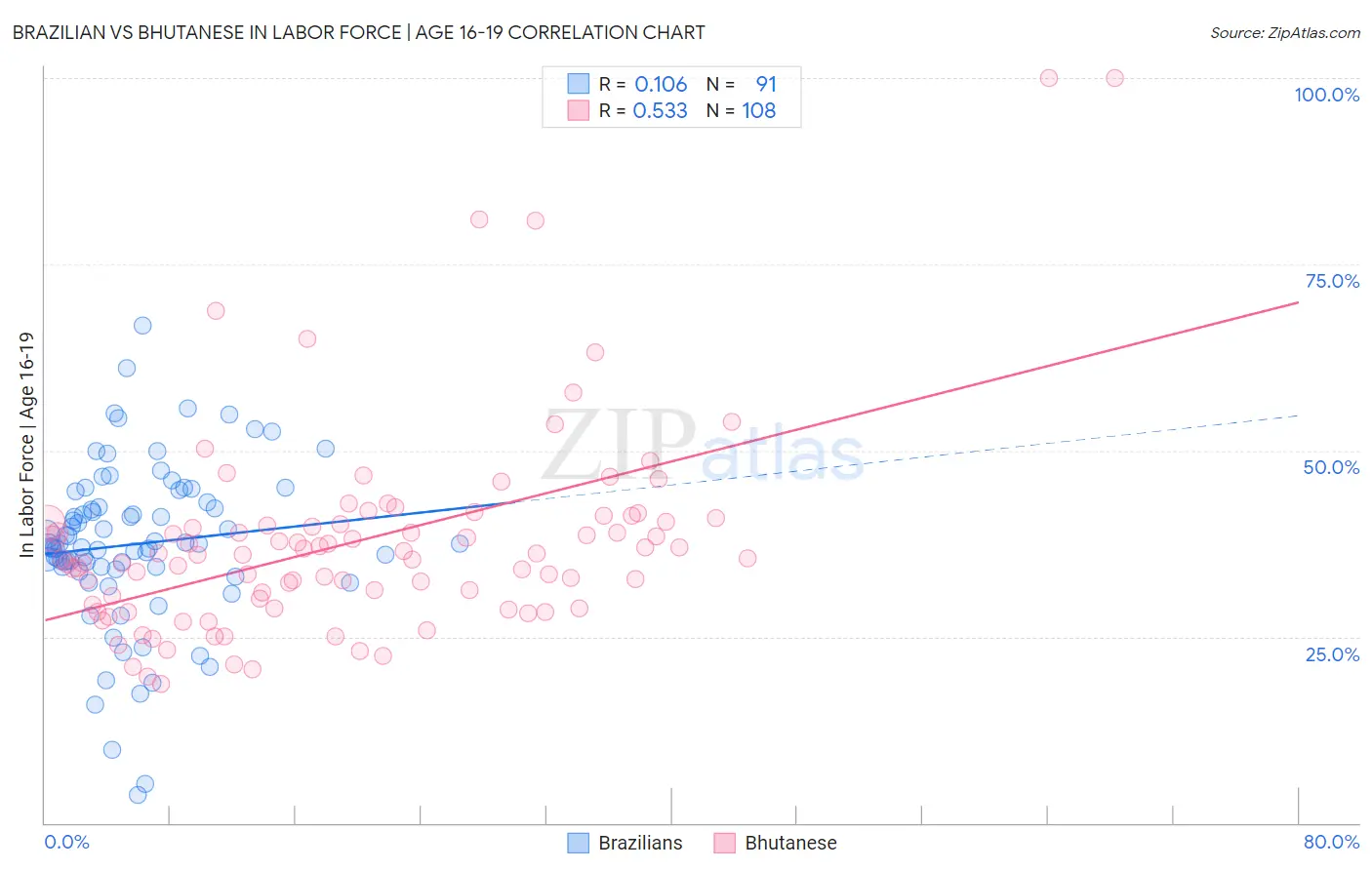 Brazilian vs Bhutanese In Labor Force | Age 16-19