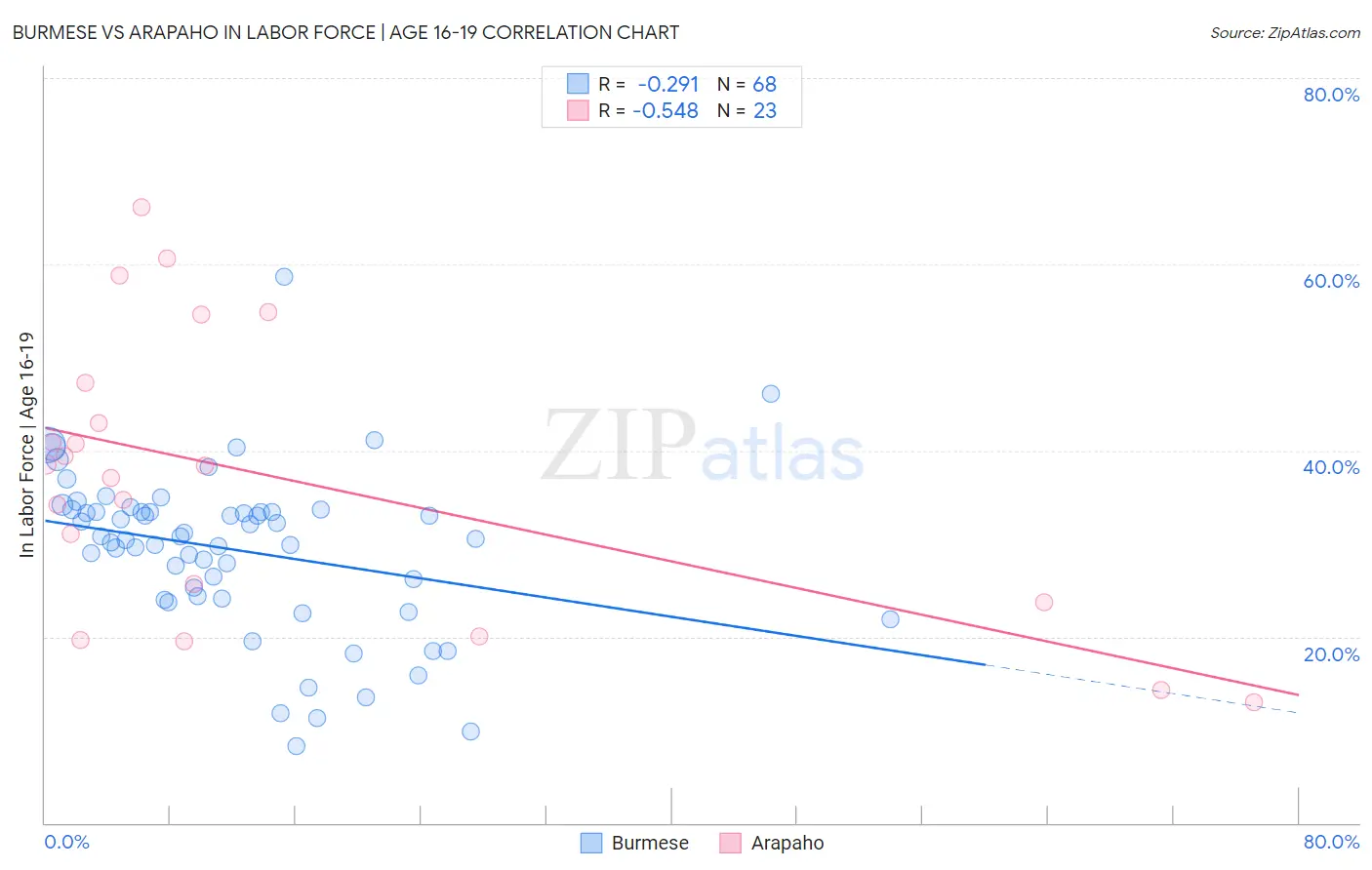 Burmese vs Arapaho In Labor Force | Age 16-19